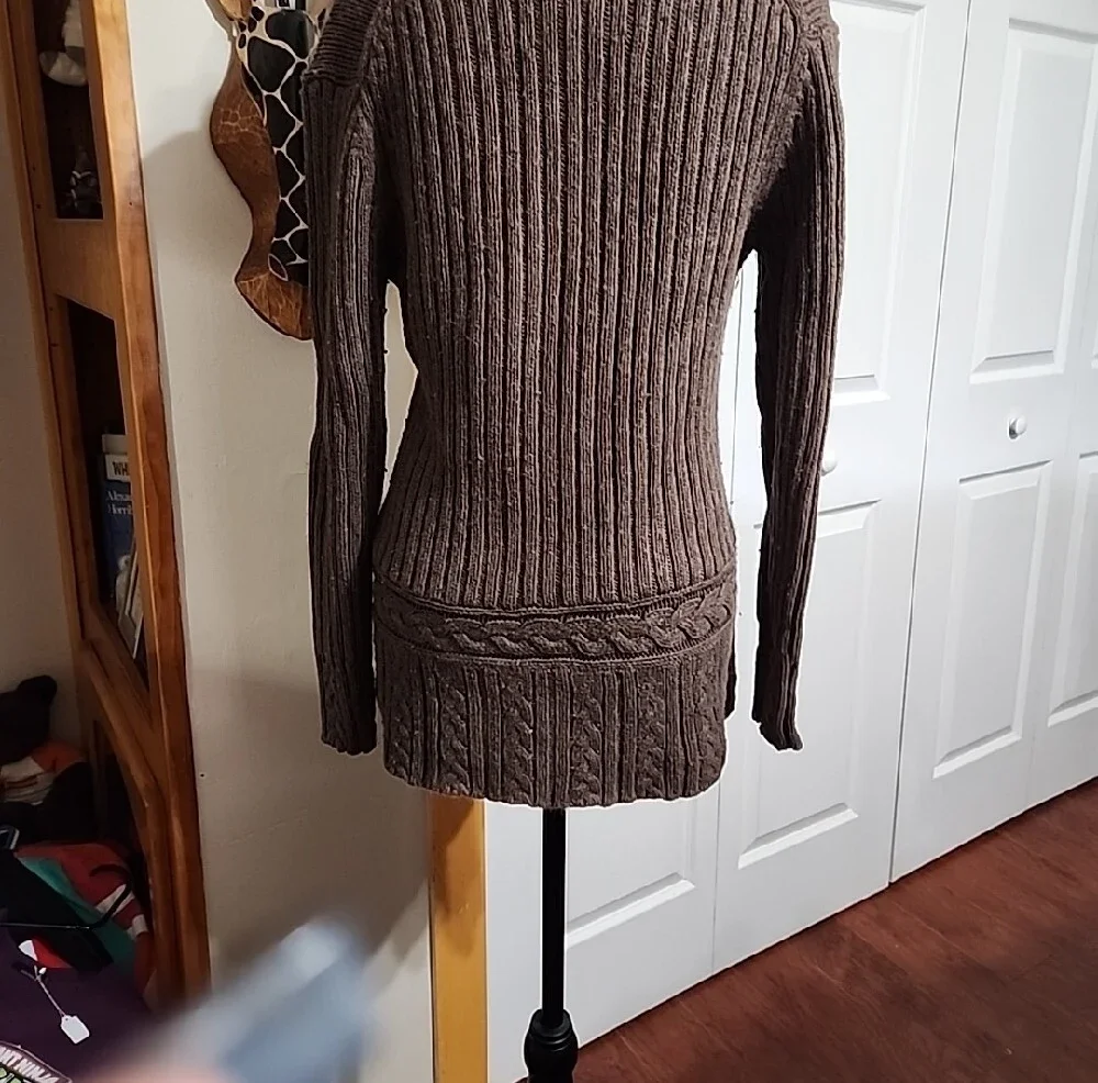 Old Navy Brown Shawl-Collar Cable Knit Sweater